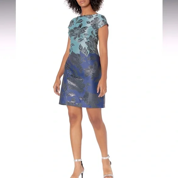 Vince Camuto NWT Blue/Black Floral cocktail Dress Sz14 appropriate for all event - Picture 1 of 11